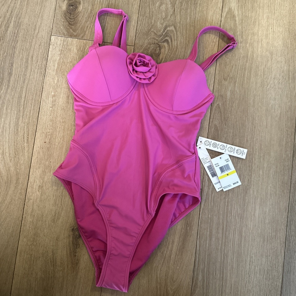Tahari Women's One Piece Rose Floral Swimsuit Pink Comfort Fit Size Medium NEW